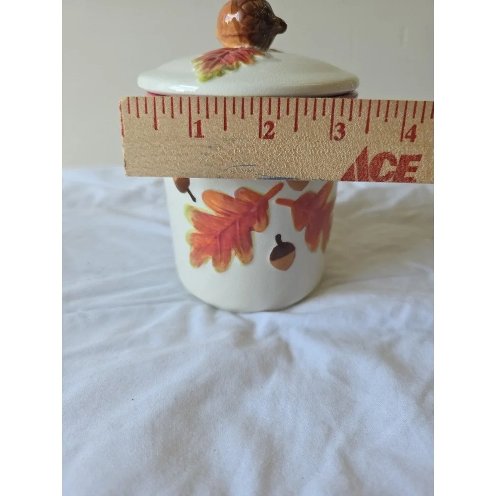 Hallmark Ceramic Acorn Crock Jar With Lid‎ Embossed Fall Oak Leaves Autumn